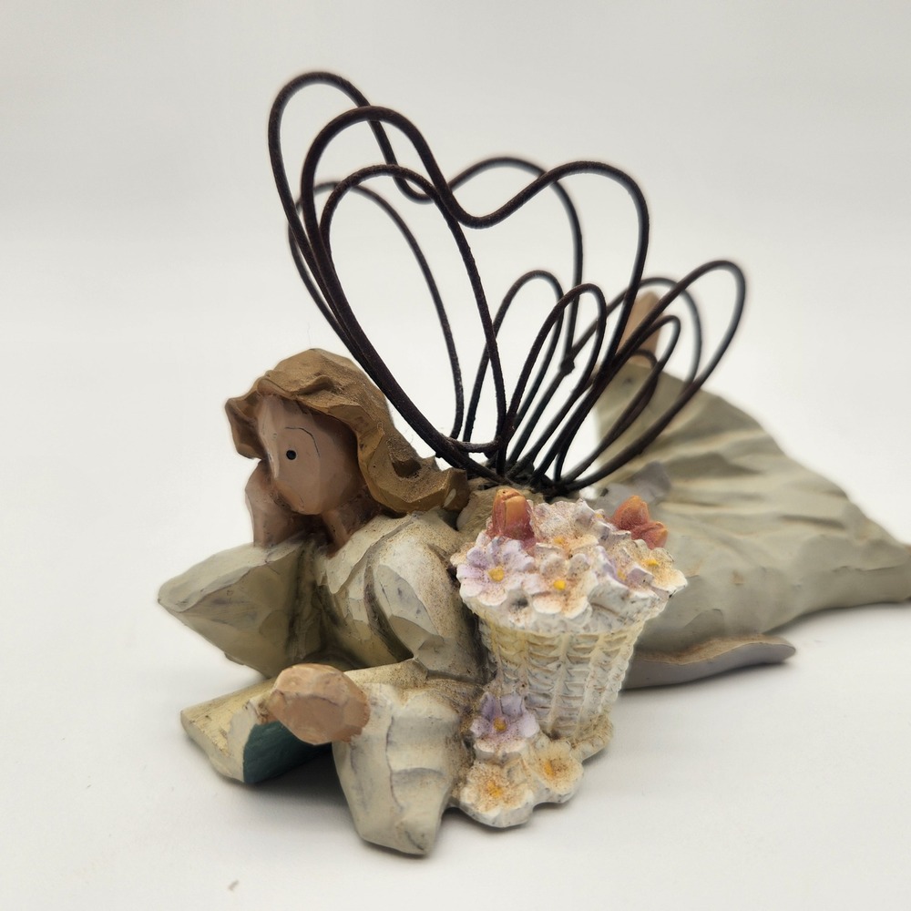 Vintage Angel Figurine Heart Wings Flower Basket‎ Home Decor Religious Statue
